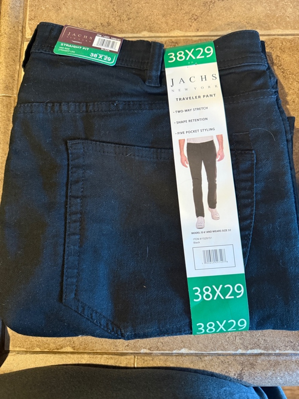 Jachs Black Straight-Fit Traveler Pant